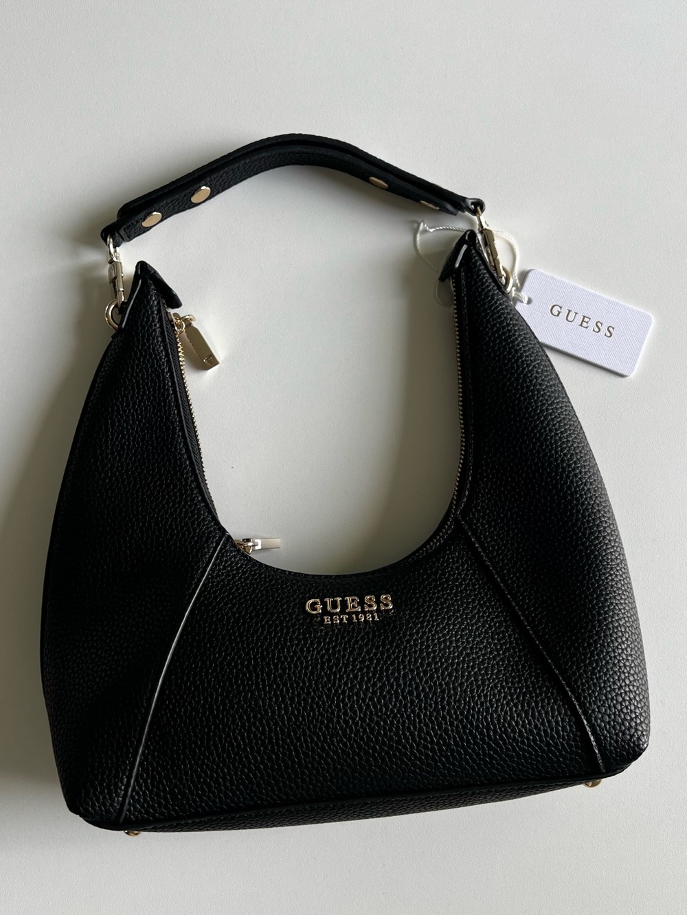 Guess Black Pebbled Shoulder Hobo with Gold Logo